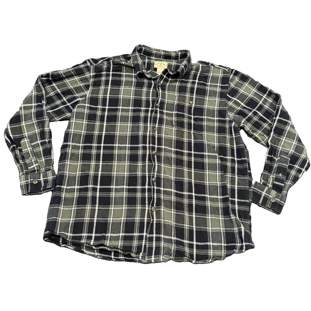 Blue Mountain Green And Black Plaid Cotton Flannel Button Up Size Large